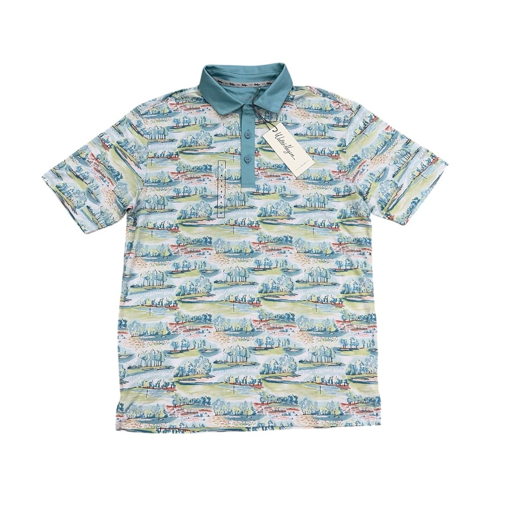 NWT Walter Hagen Men's Performance Golf Polo Shirt S‎ Water Color Scene $70 New